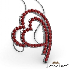 Shadowed Double Heart Ruby Gemstone Pendant Necklace 14k White Gold 0.64Ct