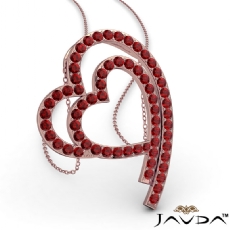 Shadowed Double Heart Ruby Gemstone Pendant Necklace 14k Rose Gold <Dcarat>