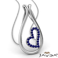 Dew Drop Little Heart Sapphire Gemstone Pendant Necklace 14k White Gold 0.21Ct