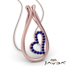 Dew Drop Little Heart Sapphire Gemstone Pendant Necklace 14k Rose Gold <Dcarat>