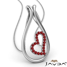 Dew Drop Little Heart Ruby Gemstone Pendant Necklace 14k White Gold 0.21Ct