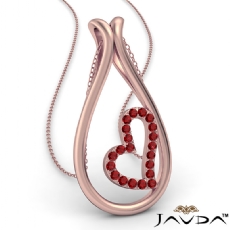 Dew Drop Little Heart Ruby Gemstone Pendant Necklace 14k Rose Gold <Dcarat>