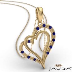 Two Heart Round Sapphire Gemstone Pendant Necklace 14k Gold Yellow <Dcarat>