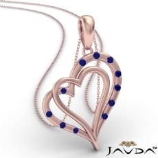 Two Heart Round Sapphire Gemstone Pendant Necklace 14k Rose Gold <Dcarat>