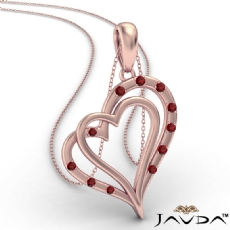 Two Heart Round Ruby Gemstone Pendant Necklace 14k Rose Gold <Dcarat>