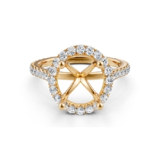 French U Pave Halo Semi Mount Diamond Engagement Ring 14k Gold Yellow  (0.54Ct. tw.)