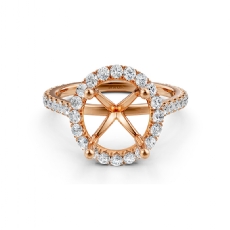 French U Pave Halo Semi Mount Diamond Engagement Ring 14k Rose Gold  (0.54Ct. tw.)