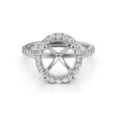 French U Pave Halo Semi Mount Diamond Engagement Ring 14k White Gold 0.54ct