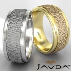 9.5mm Solid Hammered Finish Comfort Fit Men's Wedding Band 14k White Gold