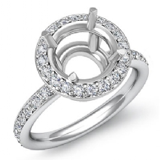 Round Diamond Engagement Semi Mount Ring 14K White Gold Halo 0.53Ctw