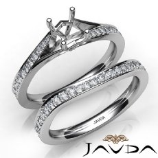 Pave Diamond Engagement Ring Oval Semi Mount Bridal Set 14K White Gold 0.90Ct.