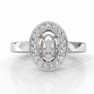Diamond Engagement Ring Pave Setting Oval Semi Mount 14k White Gold 1.45Ct - javda.com 