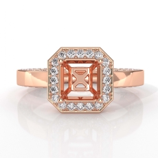 Diamond Engagement Pave Ring Setting Asscher Semi Mount 14k Rose Gold  (1.42Ct. tw.)