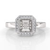 Diamond Engagement Pave Ring Setting Asscher Semi Mount 14k White Gold 1.42Ct - javda.com 