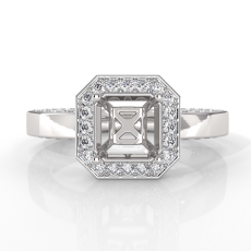 Diamond Engagement Pave Ring Setting Asscher Semi Mount 14k White Gold 1.42 Ct