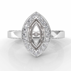 Marquise Semi Mount Diamond Engagement Pave Ring Setting 14k White Gold 1.5 Ct