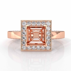 Diamond Engagement Princess Semi Mount 14k Rose Gold Pave Ring Setting  (1.47Ct. tw.)