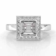 Diamond Engagement Princess Semi Mount 14k White Gold Pave Ring Setting 1.47 Ct