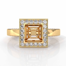 Diamond Engagement Princess Semi Mount 14k Gold Yellow Pave Ring Setting  (1.47Ct. tw.)