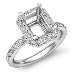 0.56CT Halo Diamond Engagement Emerald Semi Mount Ring 14K White Gold