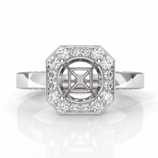 Pave Setting Diamond Engagement Ring 14k White Gold Rount Cut Semi Mount 1.37 Ct