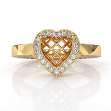 Heart Cut Diamond Engagement Pave Ring Setting 14k Gold Yellow Semi Mount  (1.35Ct. tw.)