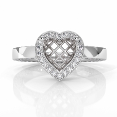 Heart Cut Diamond Engagement Pave Ring Setting 14k White Gold Semi Mount 1.35 Ct