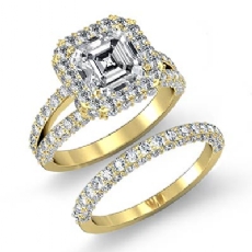 Pave Setting Halo Bridal diamond  14k Gold Yellow