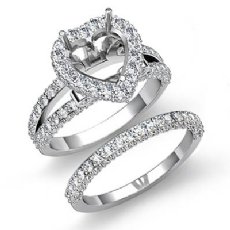 2.75Ct Pave Diamond Engagement Ring Heart Bridal Set 14K White Gold Semi Mount
