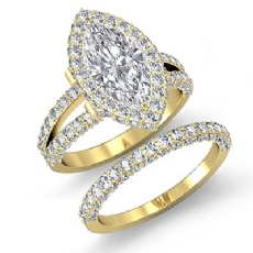 Halo Bridal Set Pave Setting diamond Ring 18k Gold Yellow