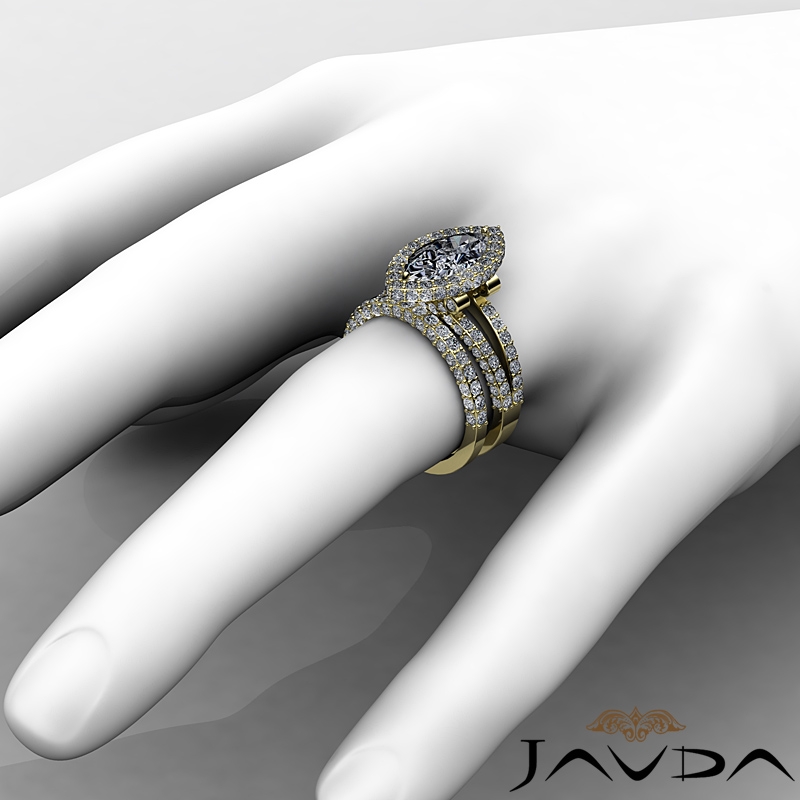 Halo Bridal Set Pave Setting diamond Ring 14k Gold Yellow