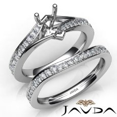 Pave Diamond Engagement Ring Pear Semi Mount Bridal Set 14K White Gold 0.90Ct.