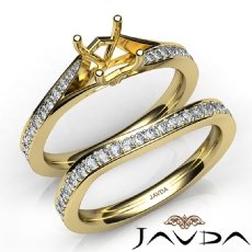 Pave Diamond Engagement Ring Princess Semi Mount Bridal Set 14k Gold Yellow  (0.9Ct. tw.)
