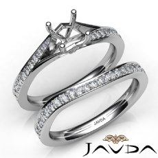 Pave Diamond Engagement Ring Princess Semi Mount Bridal Set 14K W Gold 0.90Ct.