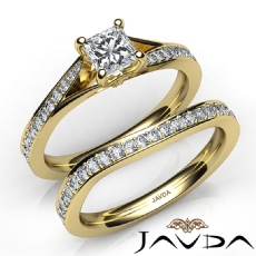 4 Prong Sidestone Bridal Set diamond Ring 14k Gold Yellow