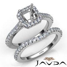 Diamond Asscher Cut Semi Mount Engagement Ring Bridal Set 14K White Gold 1.0Ct.