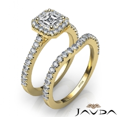 U Cut Pave Halo Bridal Set diamond Ring 18k Gold Yellow