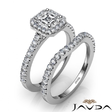 U Cut Pave Halo Bridal Set diamond Ring 14k Gold White