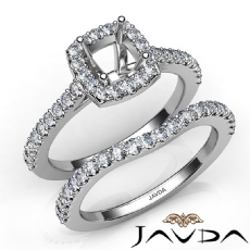 Diamond Cushion Cut Semi Mount Engagement Ring Bridal Set 14K White Gold 1.0Ct.