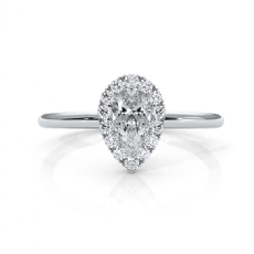 Halo French U Prong Pear Diamond Engagement Ring Women 14k White Gold 0.33 Ctw.