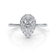 Halo French U Prong Pear Diamond Engagement Ring Women 14k White Gold 0.50 Ctw.