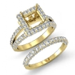 2.78Ct Princess Halo Diamond Semi Moun tEngagement Ring Bridal Set 14k Yellow Gold - javda.com 