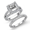 2.42Ct Princess Halo Diamond Semi Moun tEngagement Ring Bridal Set 14k White Gold - javda.com 
