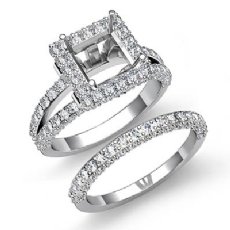 2.78C Princess Halo Diamond Semi Mount Engagement Ring Bridal Set 14K White Gold
