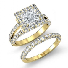 Halo Bridal Set Sidestone diamond Ring 18k Gold Yellow