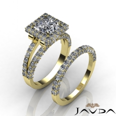 Halo Bridal Set Sidestone diamond Ring 14k Gold Yellow