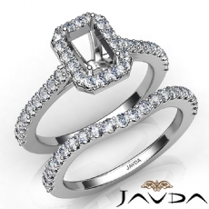 Diamond Emerald Cut Semi Mount Engagement Ring Bridal Set 14K White Gold 1.0Ct.