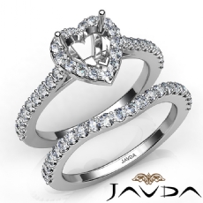 Diamond Heart Cut Semi Mount Engagement Ring Bridal Set 14K White Gold 1.0Ct.