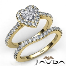 Halo U Cut Pave Bridal Set diamond Ring 14k Gold Yellow