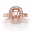 Pave Setting Diamond Engagement Ring 14k Rose Gold Cushion Semi Mount 1.38Ct - javda.com 